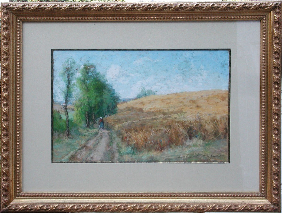 André Desfontaines "the Wheat Field" Pastel 28x42